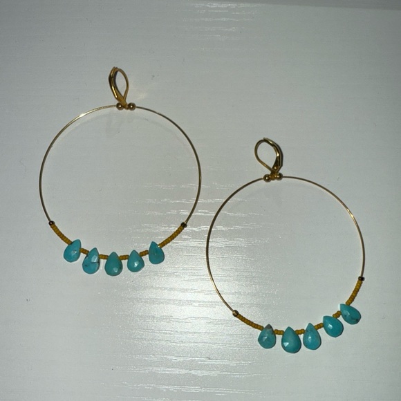 Jewelry - Gold and Turquoise Beaded Hoop Earrings